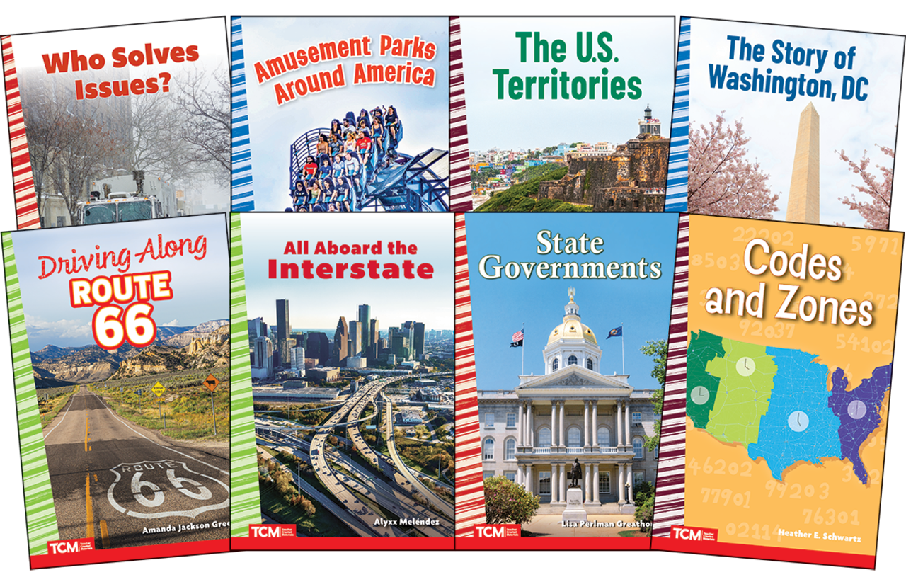 Explore The United States' Historic Routes and Modern Governance: Social Studies Readers 8-Book Set